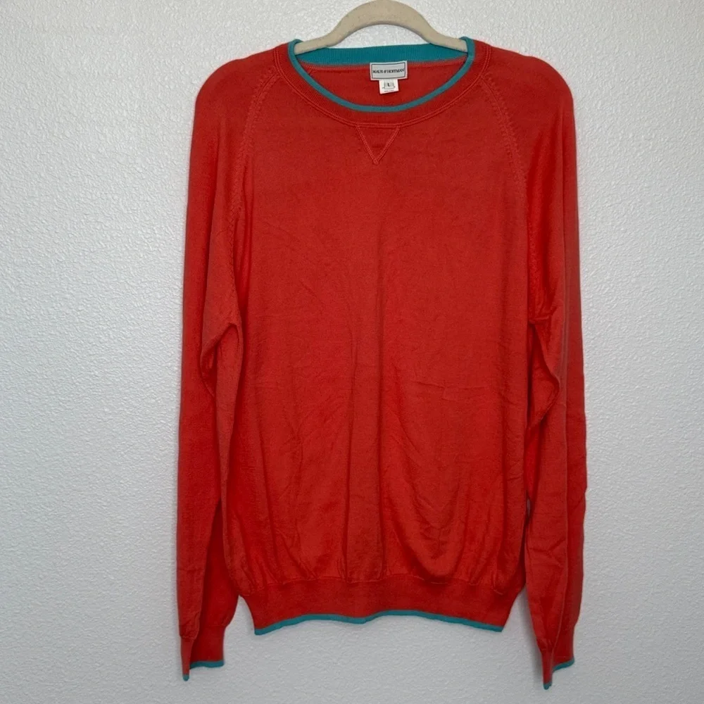 Maus & Hoffman Men's Harvey Pima Cotton Crewneck Orange Blue Large